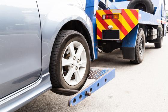 Close up of car being towed